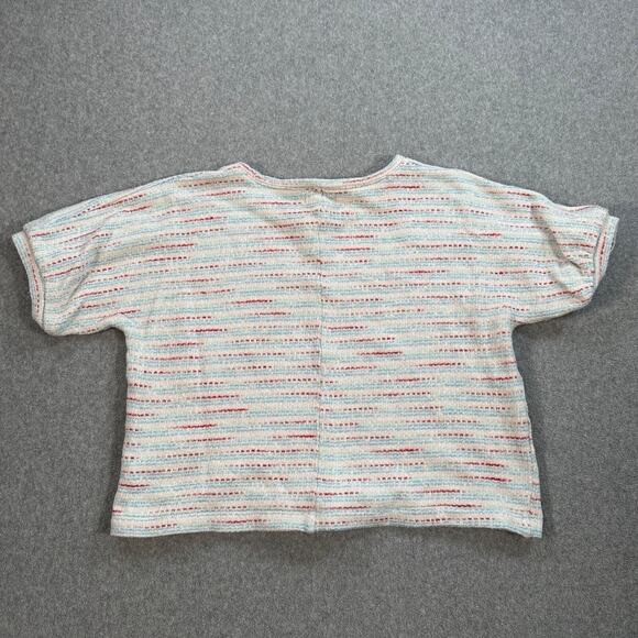 Madewell Striped Textured Short Puff Sleeve Knit Sweater Top Women's Medium Blue - Picture 6 of 6